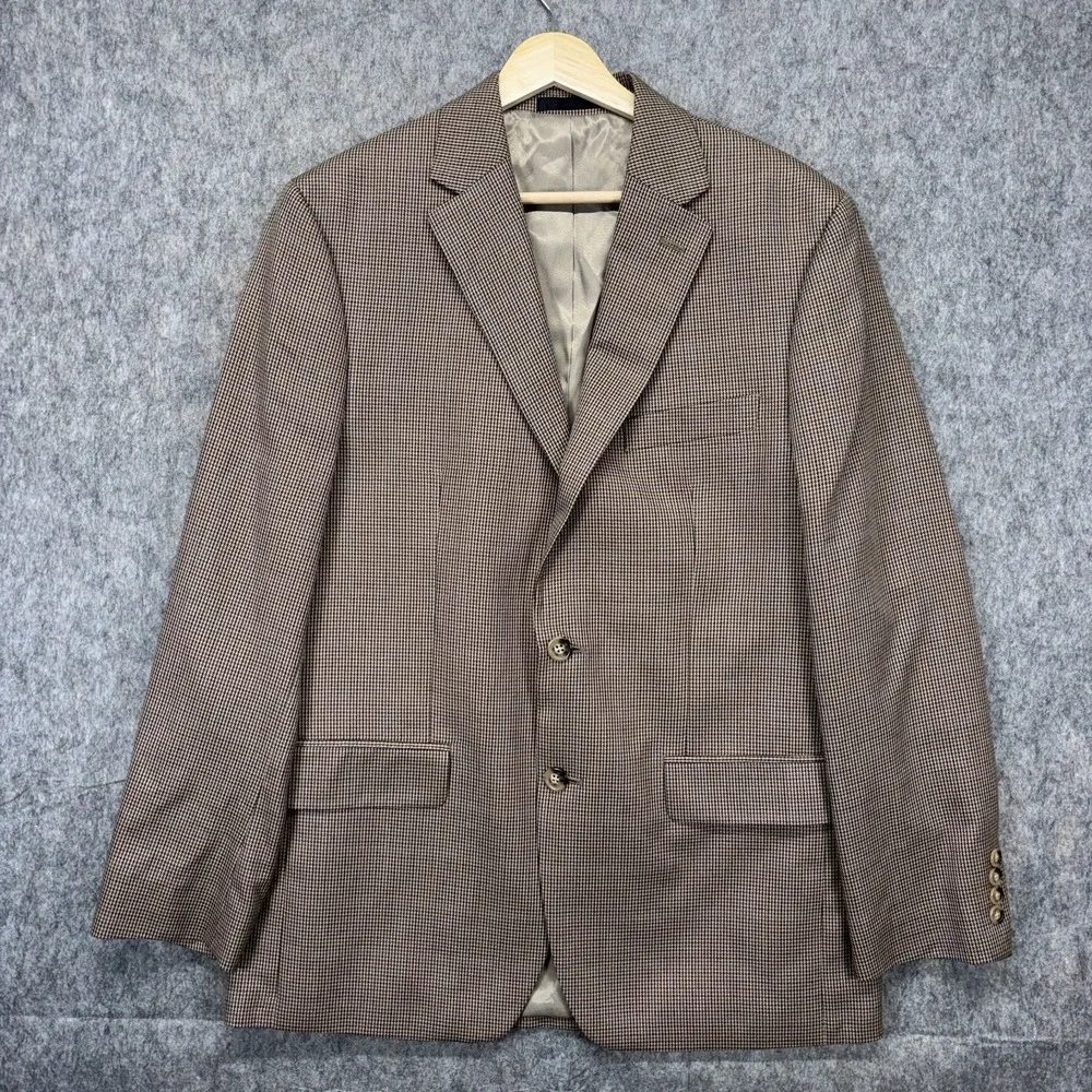 Lauern Ralph Lauren Houndstooth Blazer Men's 40R Preppy Work Sport Coat Brown
